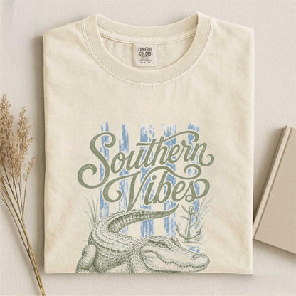 Comfort Colors Southern Vibes Alligator Shirt, Handmade Coastal Tee, Louisiana Gator Tee, Beach Vacation Tee, Southern Tee, Swamp Life Gift