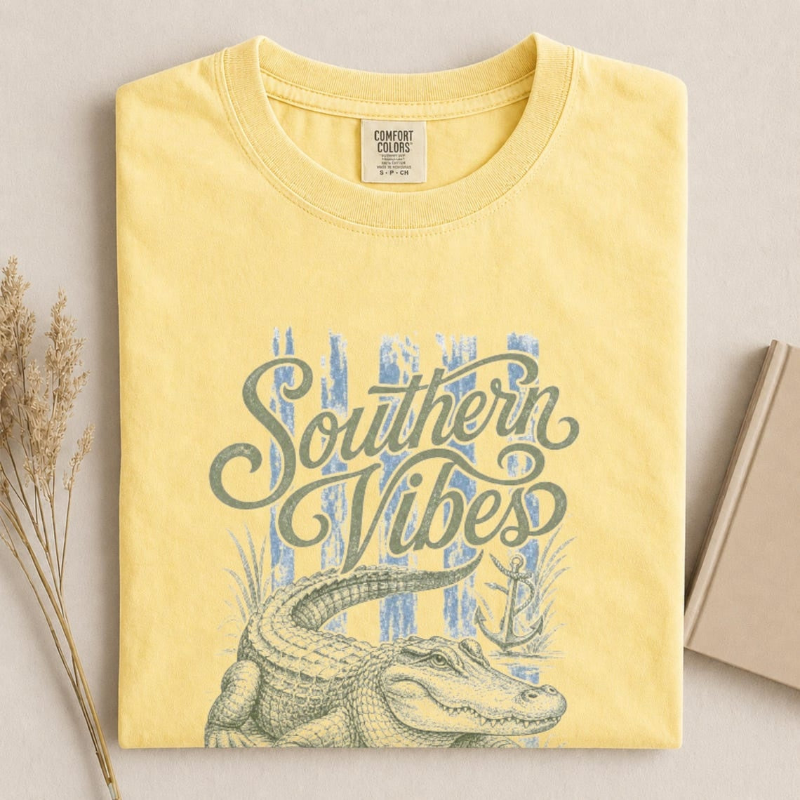 Comfort Colors Southern Vibes Alligator Shirt, Handmade Coastal Tee, Louisiana Gator Tee, Beach Vacation Tee, Southern Tee, Swamp Life Gift