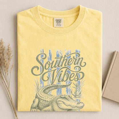 Comfort Colors Southern Vibes Alligator Shirt, Handmade Coastal Tee, Louisiana Gator Tee, Beach Vacation Tee, Southern Tee, Swamp Life Gift