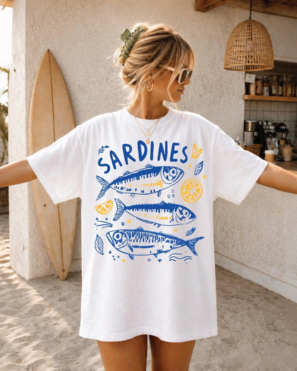 Comfort Colors Summer Tshirt, Sardines Shirt, Retro Tin Fish Shirt, Mediterranean Food Shirt,