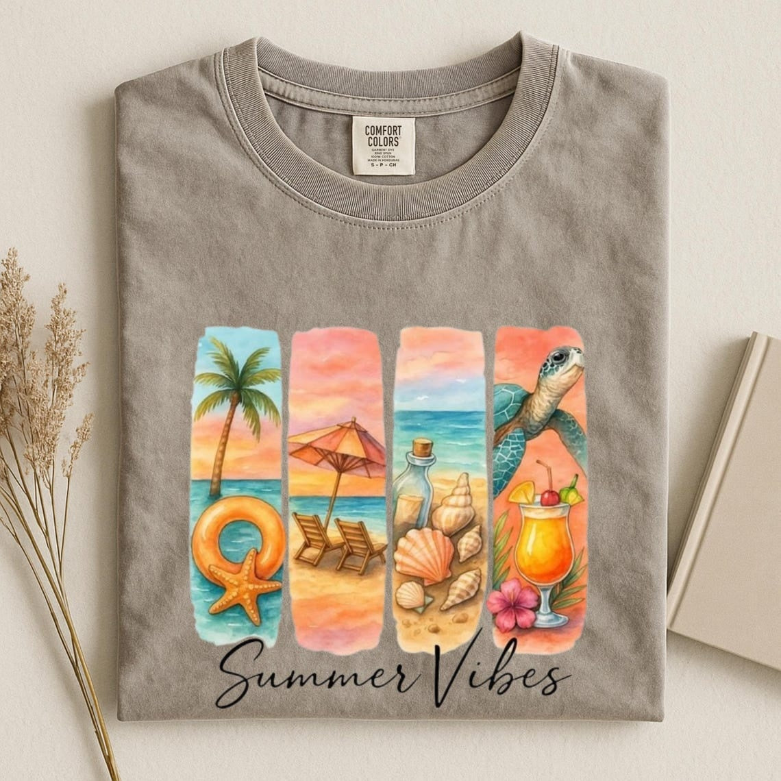 Comfort Colors Summer Vibes Shirt, Women Beach T-Shirt, Handmade Summer Tee, Tropical Vibes Tee, Coastal Cowgirl Tee, Sea Turtle Beach Shirt