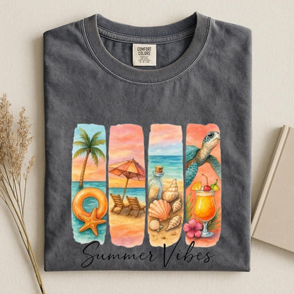 Comfort Colors Summer Vibes Shirt, Women Beach T-Shirt, Handmade Summer Tee, Tropical Vibes Tee, Coastal Cowgirl Tee, Sea Turtle Beach Shirt