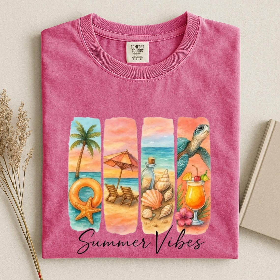 Comfort Colors Summer Vibes Shirt, Women Beach T-Shirt, Handmade Summer Tee, Tropical Vibes Tee, Coastal Cowgirl Tee, Sea Turtle Beach Shirt