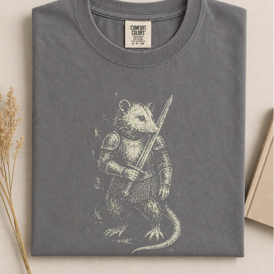 Comfort Colors Warrior Opossum Shirt, Medieval Knight Possum Tee, Fantasy Opossum Tee, DnD Gift, Renaissance Fair Tee, Woodland Warrior Tee