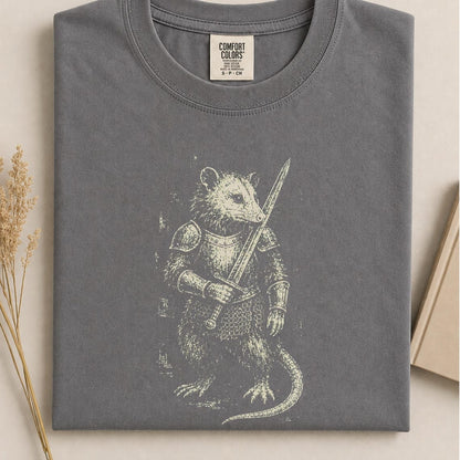 Comfort Colors Warrior Opossum Shirt, Medieval Knight Possum Tee, Fantasy Opossum Tee, DnD Gift, Renaissance Fair Tee, Woodland Warrior Tee