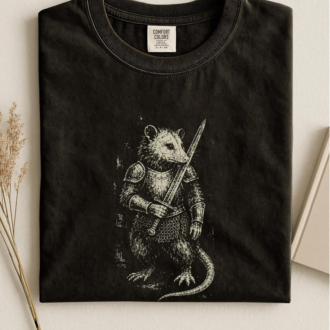 Comfort Colors Warrior Opossum Shirt, Medieval Knight Possum Tee, Fantasy Opossum Tee, DnD Gift, Renaissance Fair Tee, Woodland Warrior Tee