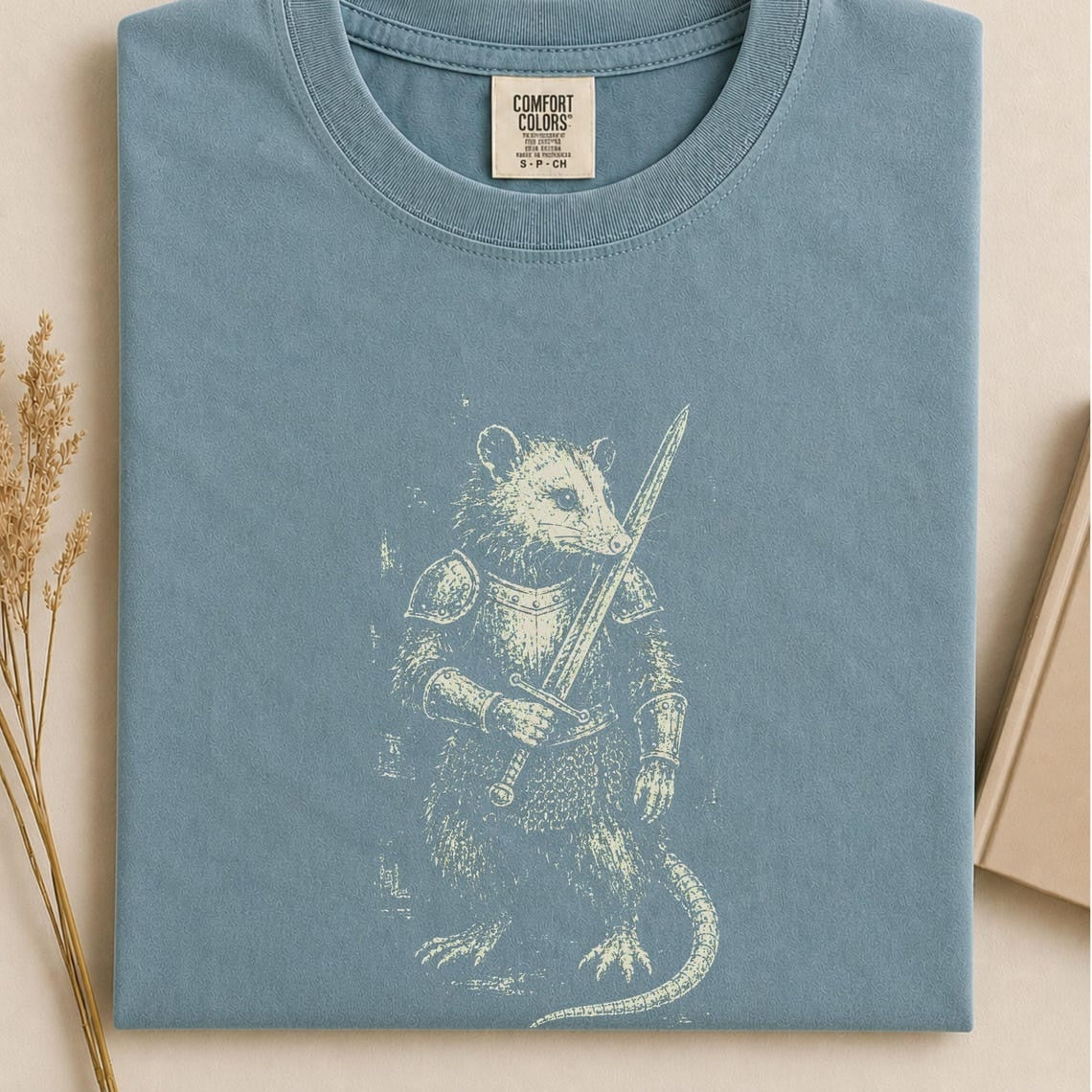 Comfort Colors Warrior Opossum Shirt, Medieval Knight Possum Tee, Fantasy Opossum Tee, DnD Gift, Renaissance Fair Tee, Woodland Warrior Tee