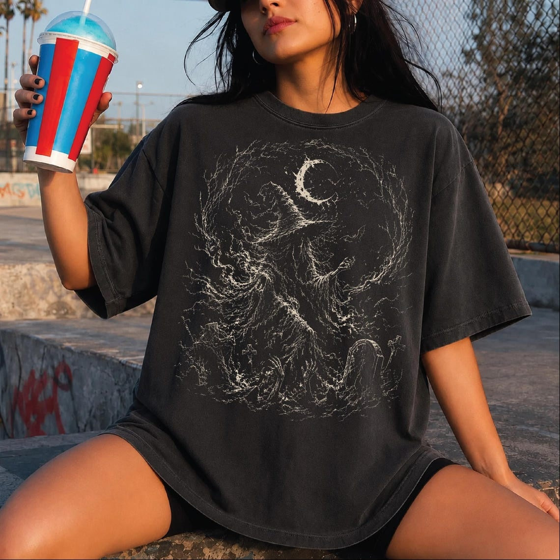 Comfort Colors Witch Dance Tshirt,Gothic Halloween T Shirt, Witches Moon Hoodie,Halloween Spooky Grunge,