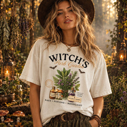 Comfort Colors Witch’s Garden Shirt, Retro Witchy Botanical Tee, Fall Halloween Mushroom Plant Lover Gift,
