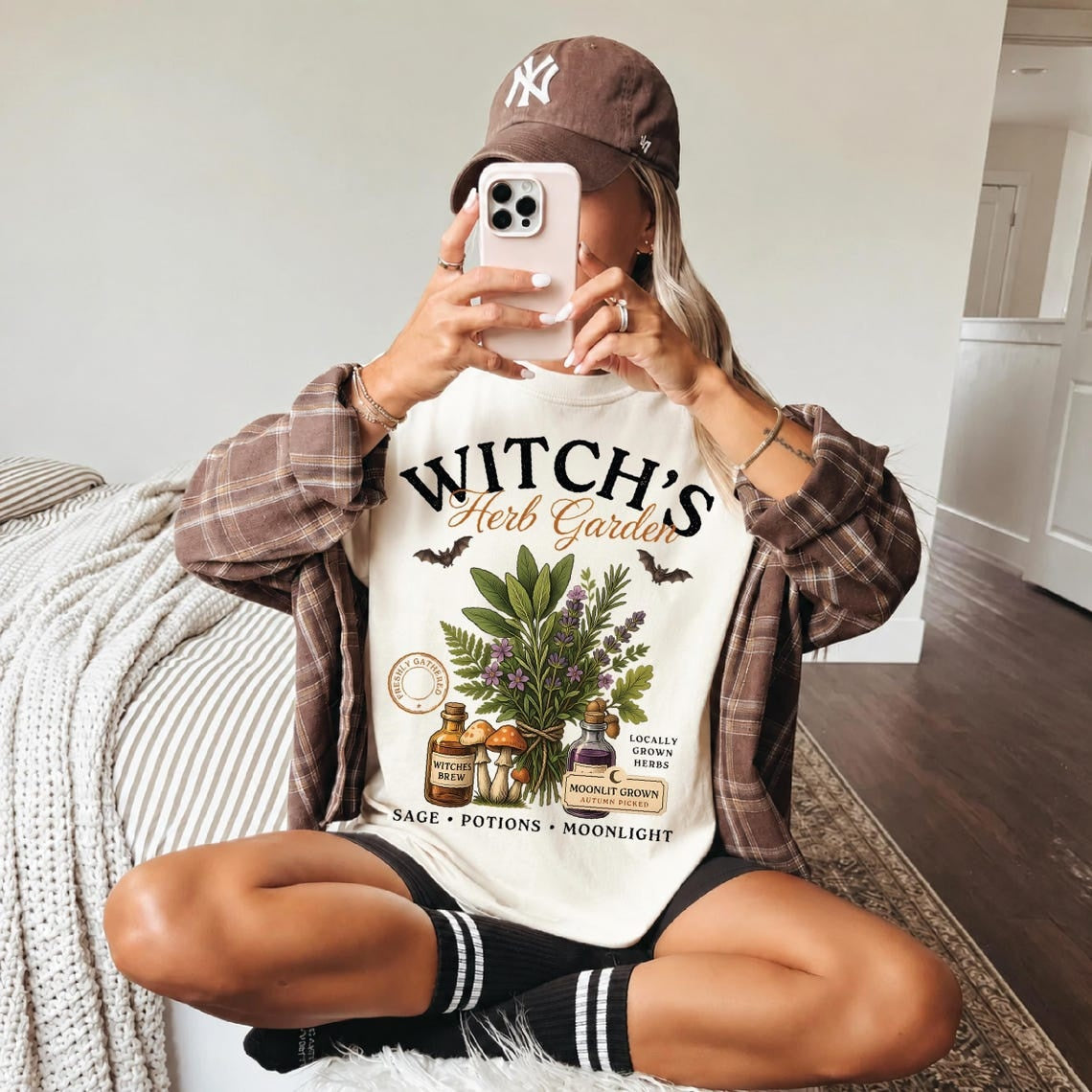 Comfort Colors Witch’s Garden Shirt, Retro Witchy Botanical Tee, Fall Halloween Mushroom Plant Lover Gift,