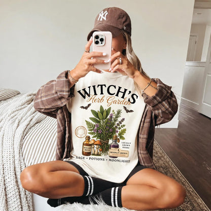 Comfort Colors Witch’s Garden Shirt, Retro Witchy Botanical Tee, Fall Halloween Mushroom Plant Lover Gift,