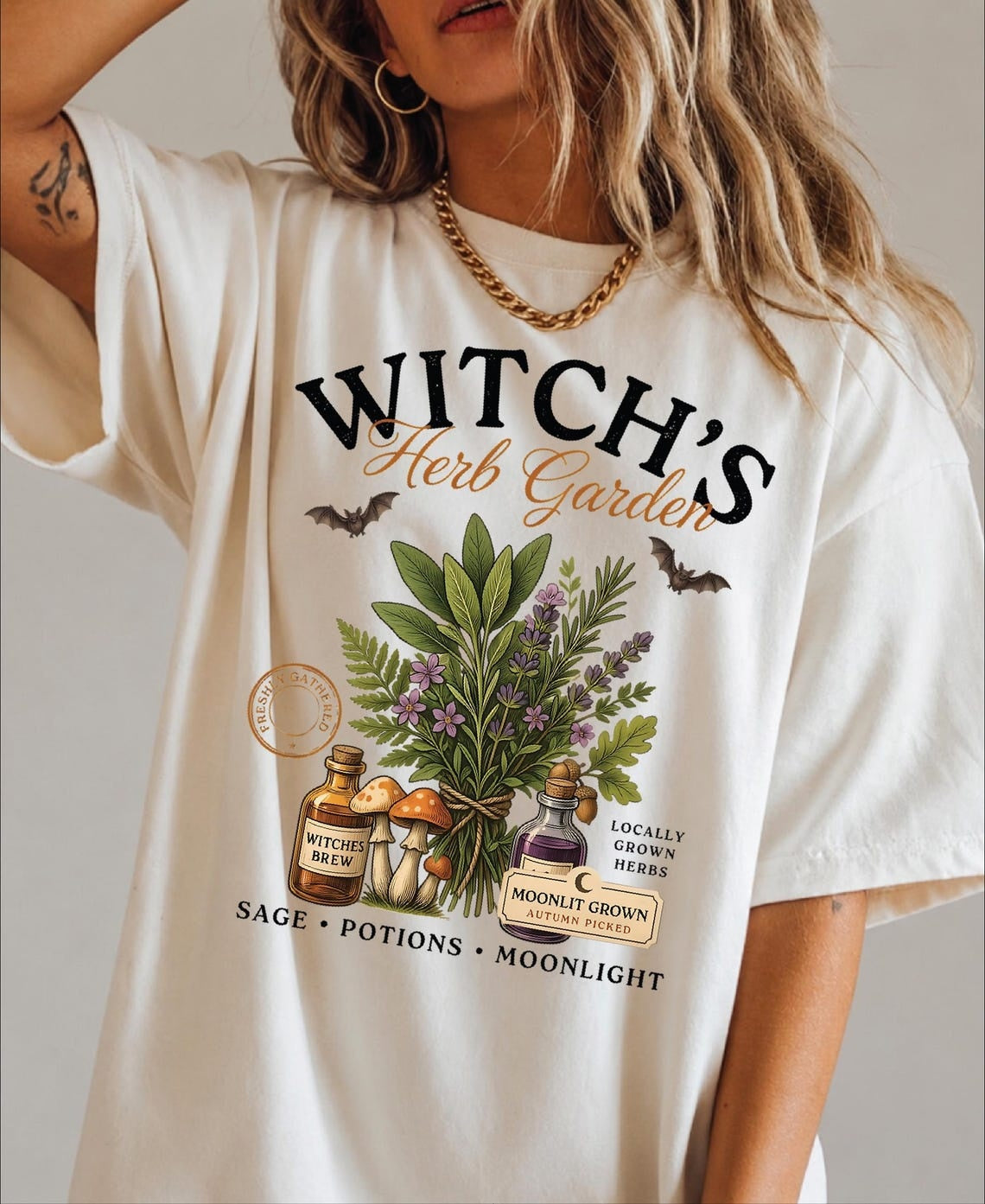Comfort Colors Witch’s Garden Shirt, Retro Witchy Botanical Tee, Fall Halloween Mushroom Plant Lover Gift,