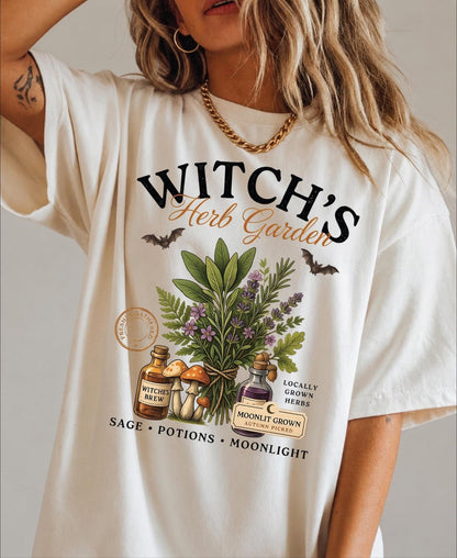 Comfort Colors Witch’s Garden Shirt, Retro Witchy Botanical Tee, Fall Halloween Mushroom Plant Lover Gift,