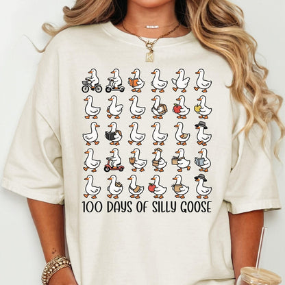 Comfort Colors® 100 Days Teacher Shirt - Fun Silly Goose School Milestone Tee