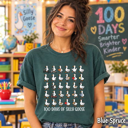 Comfort Colors® 100 Days Teacher Shirt - Fun Silly Goose School Milestone Tee