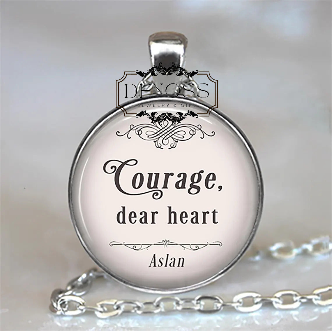 Courage dear heart,C.S. Lewis quote necklace,Narnia Aslan literary quote inspirational gift