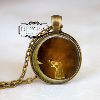 Crescent Moon Necklace,Moon Jewelry,Art Deco Jewelry,Celestial Necklace