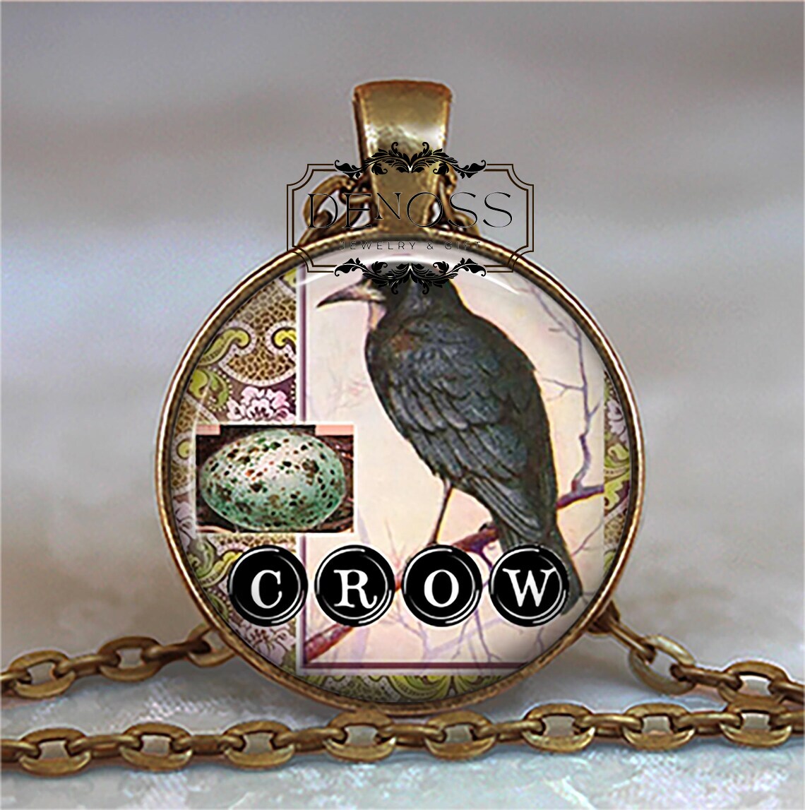 Crow art necklace,blackbird crow gift,corvus raven,crow symbolic jewelry