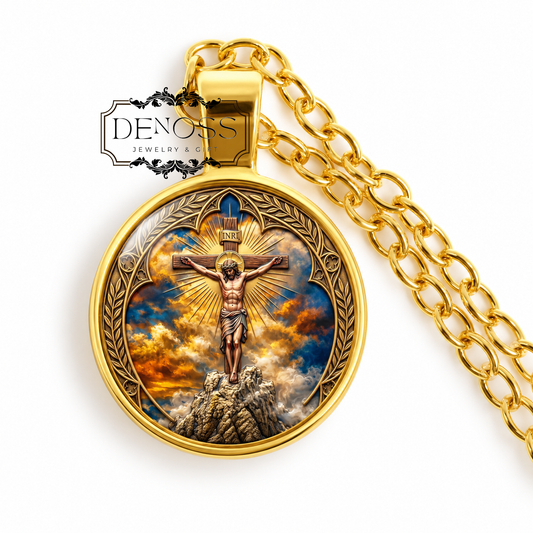 Crucifixion of Jesus  Necklace,Catholic Art Gift,Christian Faith  Necklace,Jesus Christ Collectible,INRI Cross Commemorative
