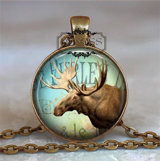 Cute Moose necklace,Moose art pendant,animal lover,nature or wilderness gift