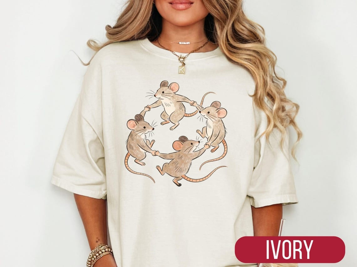 Cute Mouse Lover Shirt, Whimsical Dancing Mice Holding Hands, Animal Friend Gift, Adorable Rodent Graphic T-Shirt