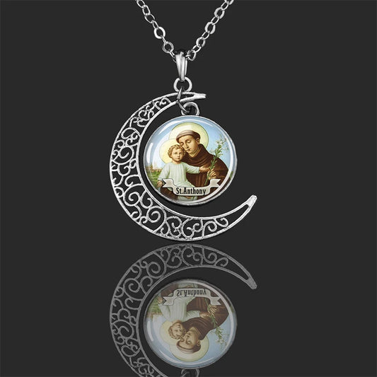 St.Anthony,Christian necklace,Priest necklace,Saints Crescent necklace,Gift necklace