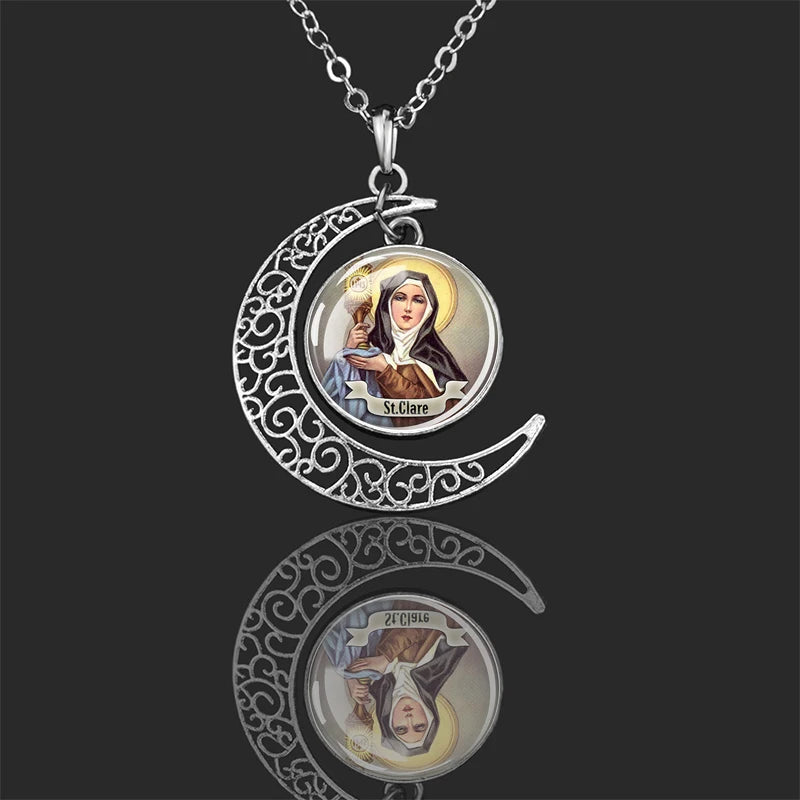 St.Clare,Christian necklace,Priest necklace,Saints Crescent necklace,Gift necklace