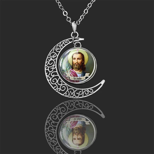 St.Jude,Christian necklace,Priest necklace,Saints Crescent necklace,Gift necklace