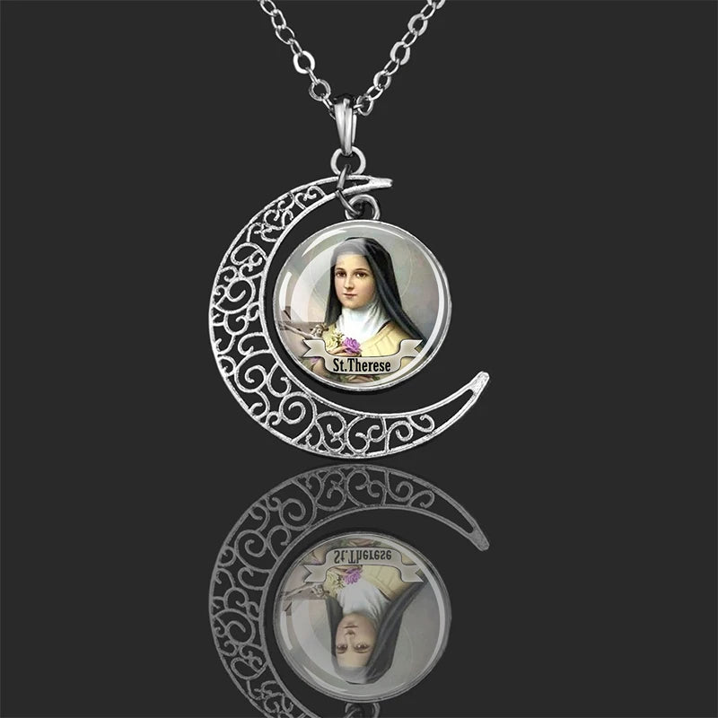 St.Therese,Christian necklace,Priest necklace,Saints Crescent necklace,Gift necklace