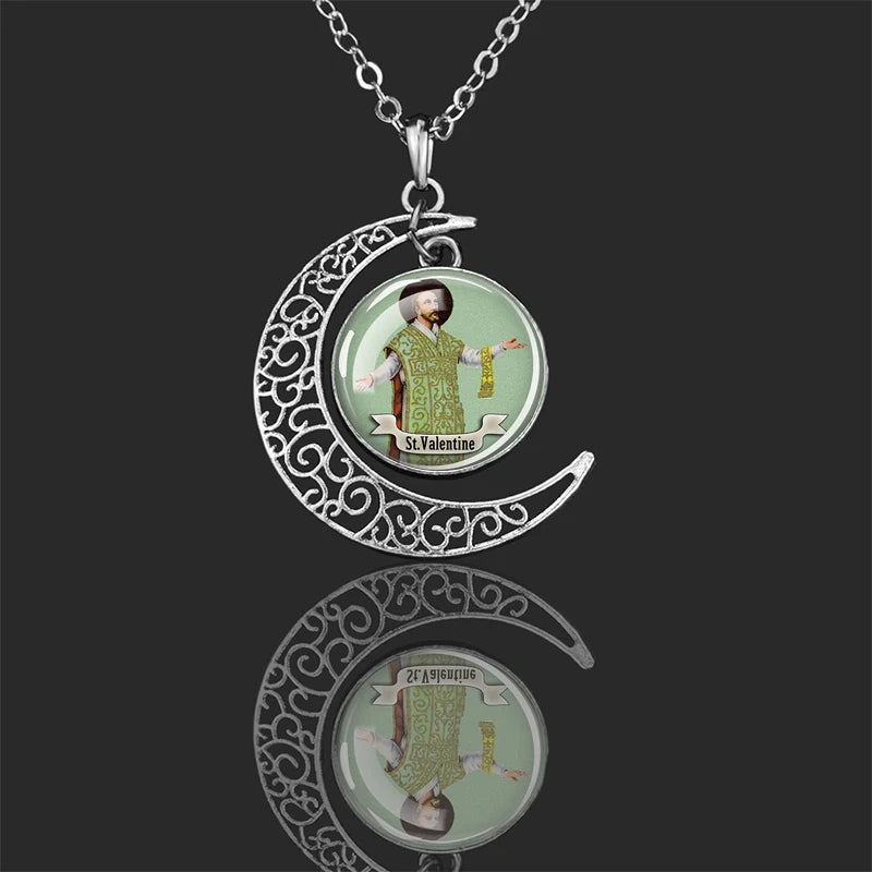 St.Valentine,Christian necklace,Priest necklace,Saints Crescent necklace,Gift necklace