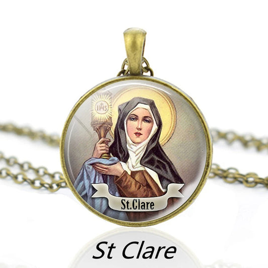 St.Clare Pendant Necklace,Christian Necklace,Religious Jewelry