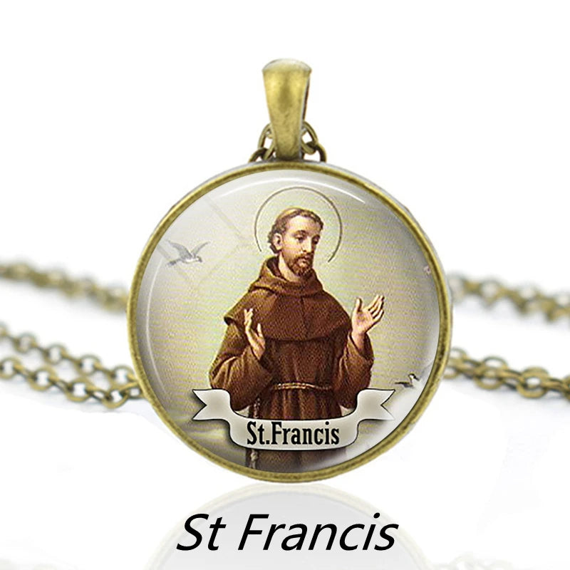 St.Francis Pendant Necklace,Christian Necklace,Religious Jewelry