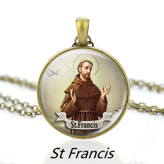 St.Francis Pendant Necklace,Christian Necklace,Religious Jewelry