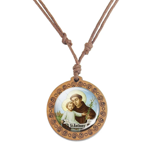 St.Anthony Wooden-Glass Christian Necklace