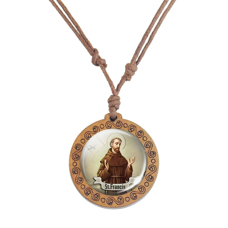 St.Francis Wooden-Glass Christian Necklace