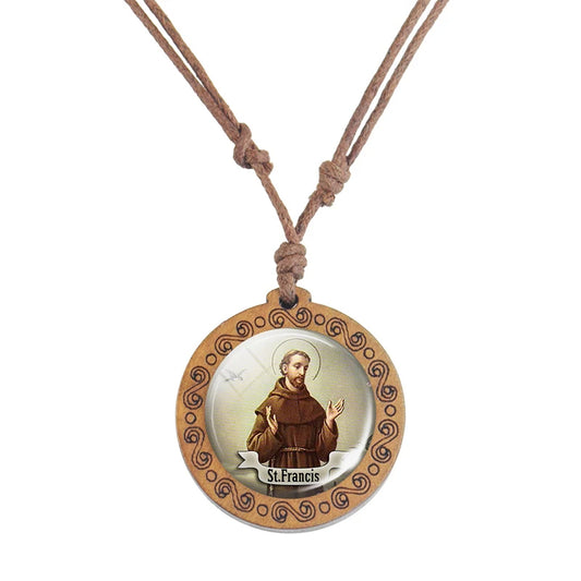 St.Francis Wooden-Glass Christian Necklace