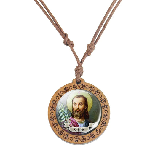 St.Jude Wooden-Glass Christian Necklace