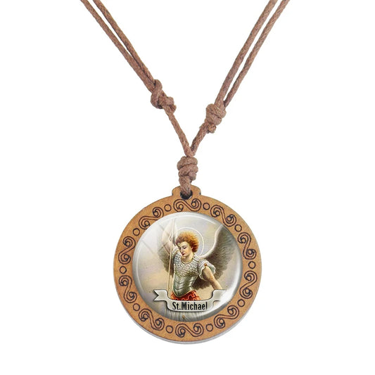 St.Michael Wooden-Glass Christian Necklace