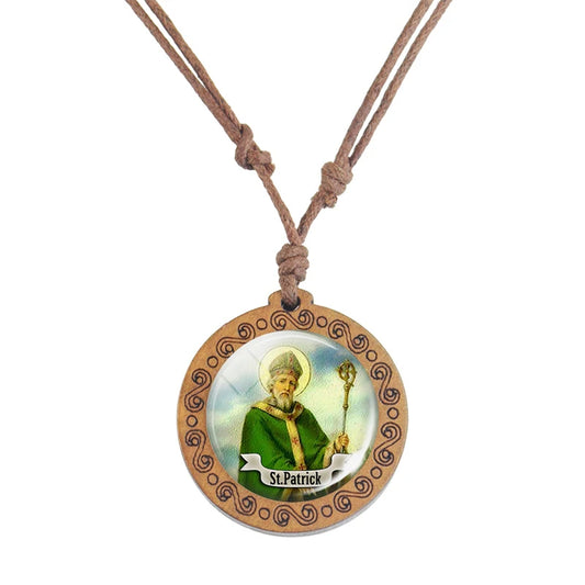 St.Patrick Wooden-Glass Christian Necklace
