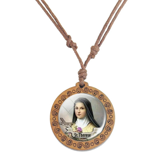 St.Therese Wooden-Glass Christian Necklace