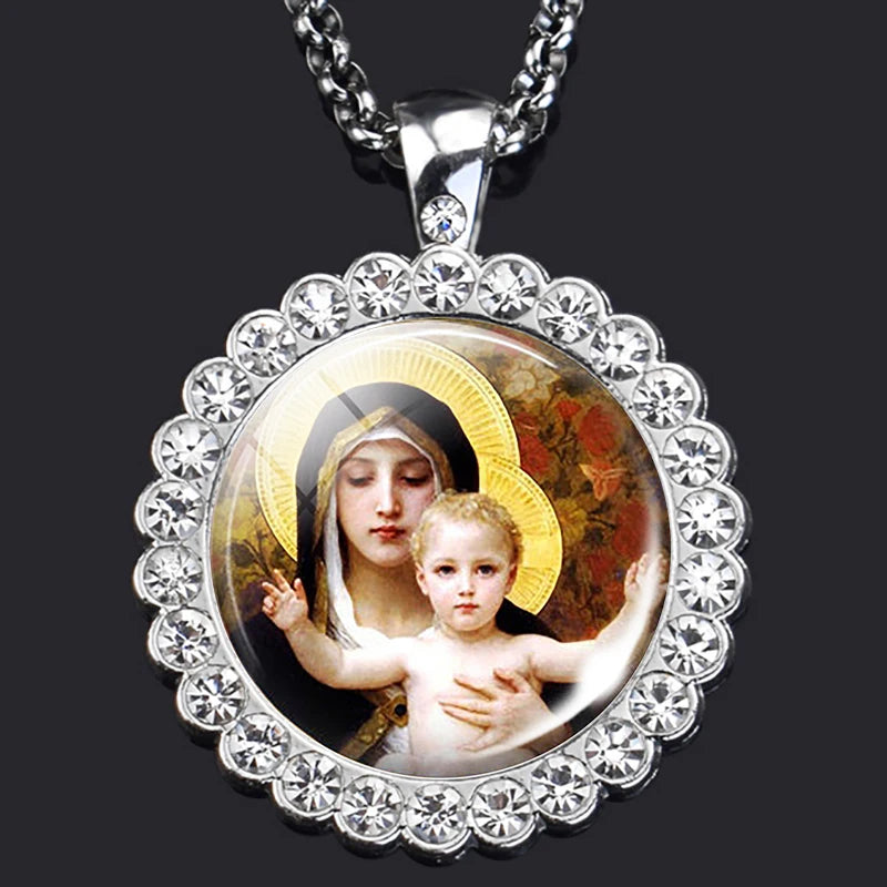 Mary and Baby Jesus Christian necklace,Priest necklace,Gift necklace