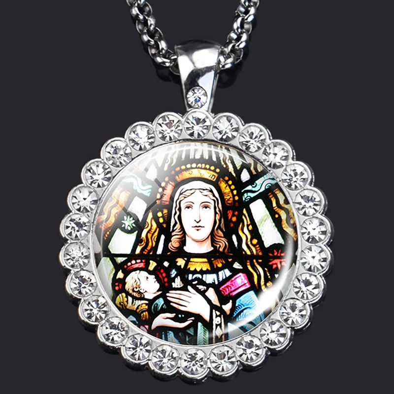 Queen Mary glass Christian necklace,Priest necklace,Gift necklace