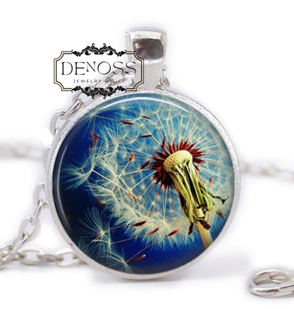 Dandelion Glass Cabochon Necklace,Make a Wish Pendant
