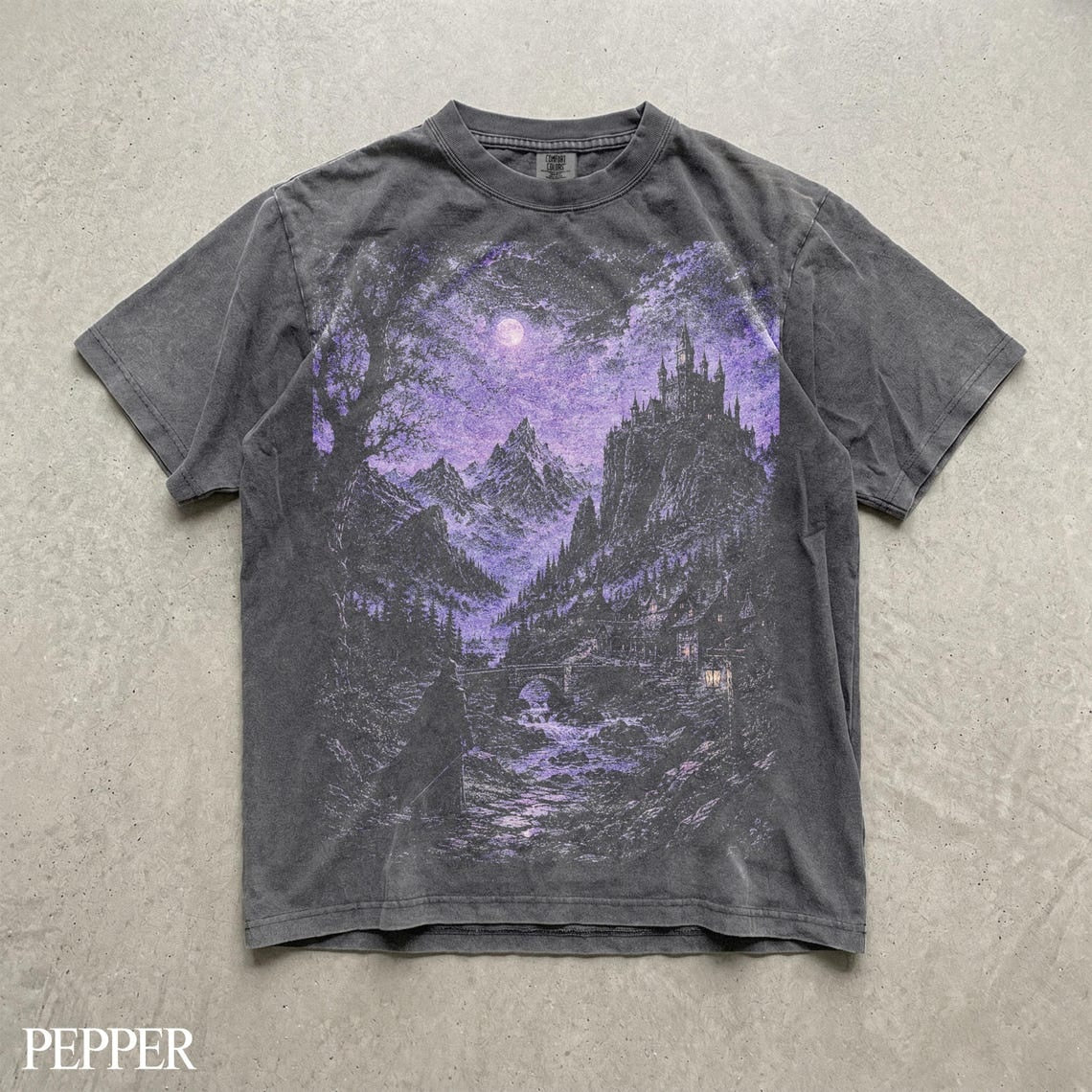 Dark Fantasy Castle Shirt, Gothic Moonlit Landscape Tee, Dark Academia Graphic T Shirt, Medieval Kingdom Comfort Colors Shirt, Friend Gift