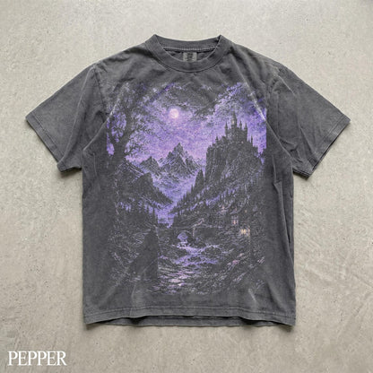 Dark Fantasy Castle Shirt, Gothic Moonlit Landscape Tee, Dark Academia Graphic T Shirt, Medieval Kingdom Comfort Colors Shirt, Friend Gift
