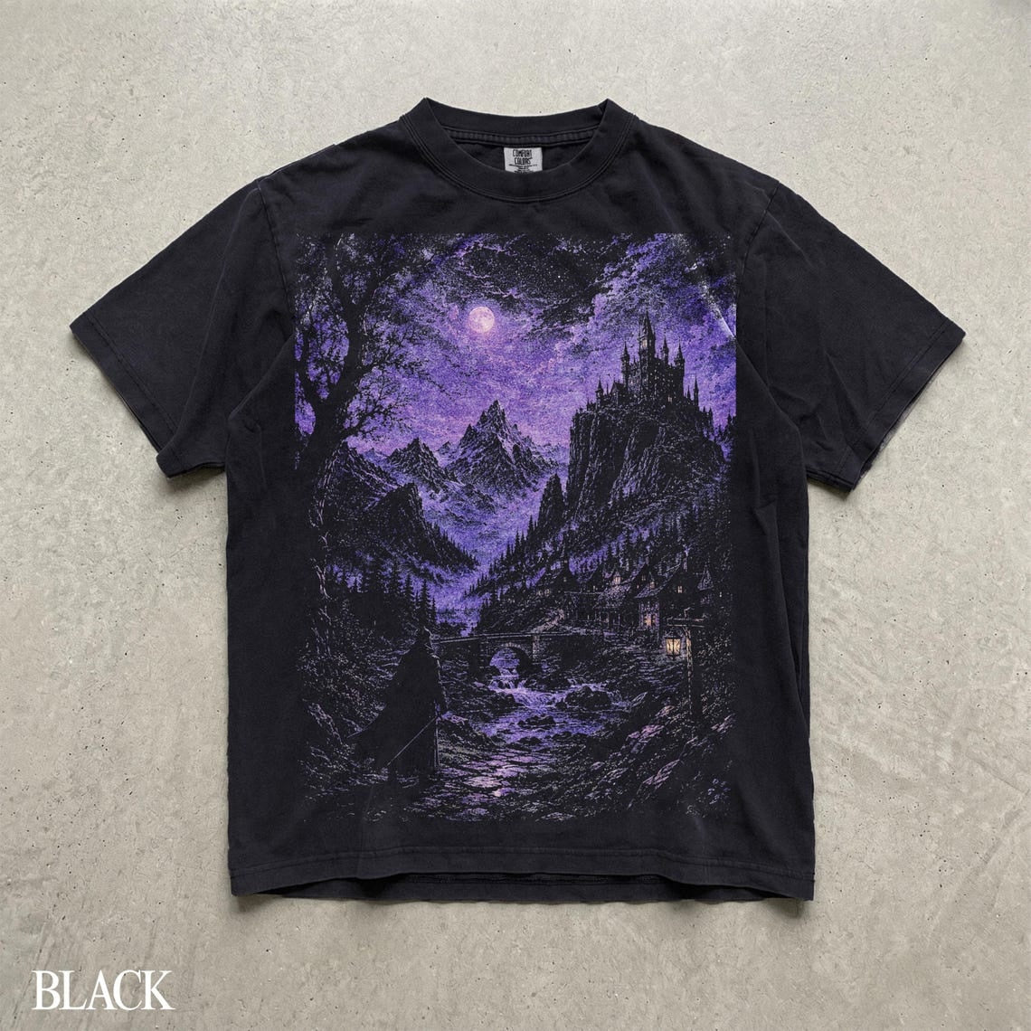 Dark Fantasy Castle Shirt, Gothic Moonlit Landscape Tee, Dark Academia Graphic T Shirt, Medieval Kingdom Comfort Colors Shirt, Friend Gift