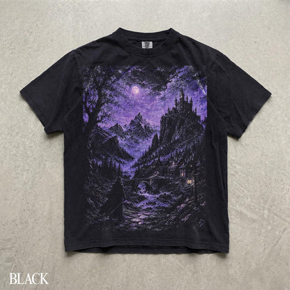 Dark Fantasy Castle Shirt, Gothic Moonlit Landscape Tee, Dark Academia Graphic T Shirt, Medieval Kingdom Comfort Colors Shirt, Friend Gift