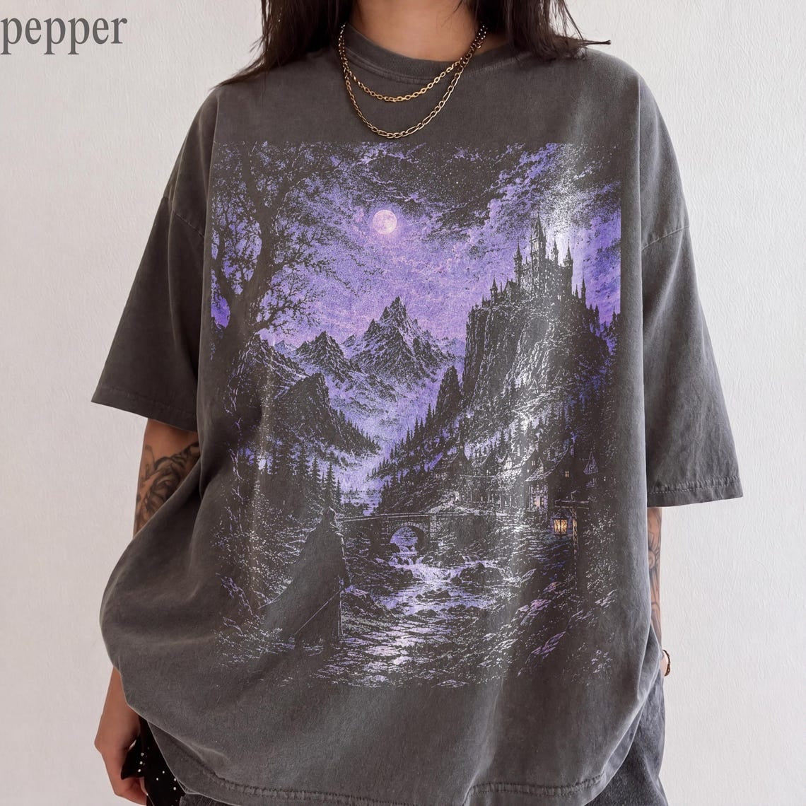 Dark Fantasy Castle Shirt, Gothic Moonlit Landscape Tee, Dark Academia Graphic T Shirt, Medieval Kingdom Comfort Colors Shirt, Friend Gift