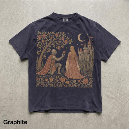 Dark Fantasy Knight Princess T-Shirt, Gothic Romance Castle Graphic Tee