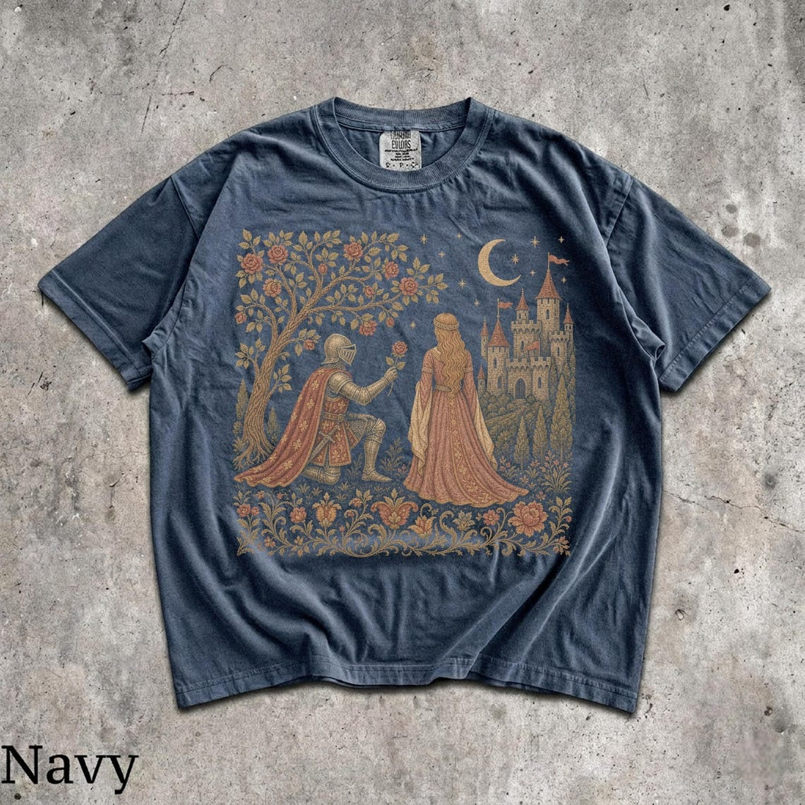 Dark Fantasy Knight Princess T-Shirt, Gothic Romance Castle Graphic Tee